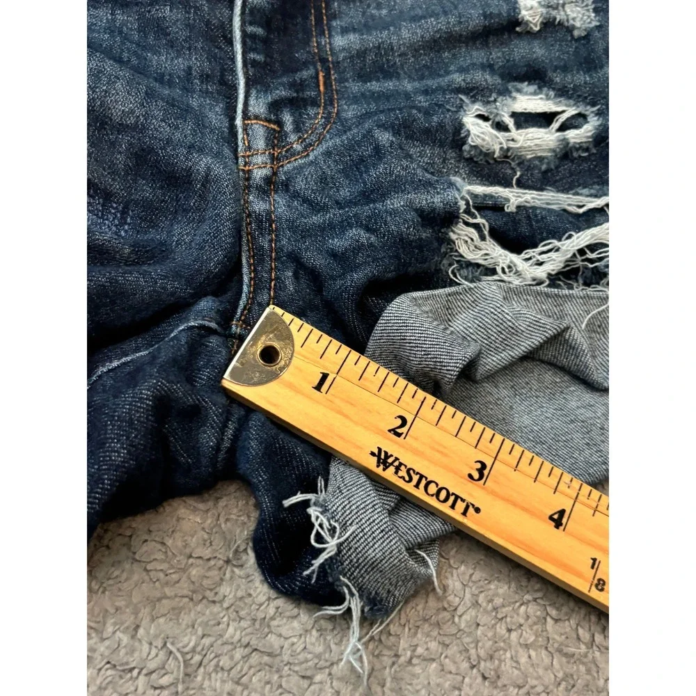 American Eagle Hi-Rise Shortie Distressed Denim Jean Shorts Dark Wash Size 0